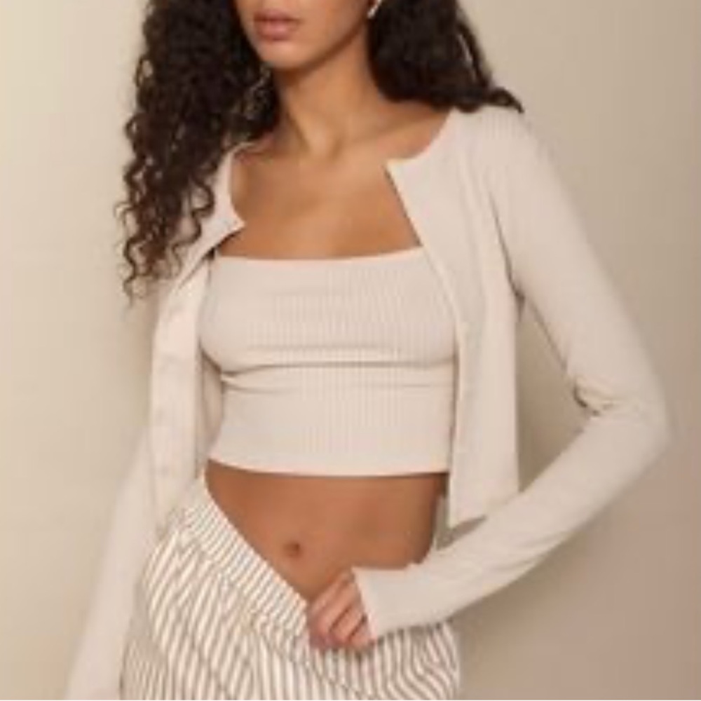 Reformation Ruby Cardigan Set Bone Small